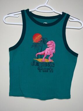 Jurassic Park M Cotton Blend Deep Teal Dinosaur Graphic Tank Top